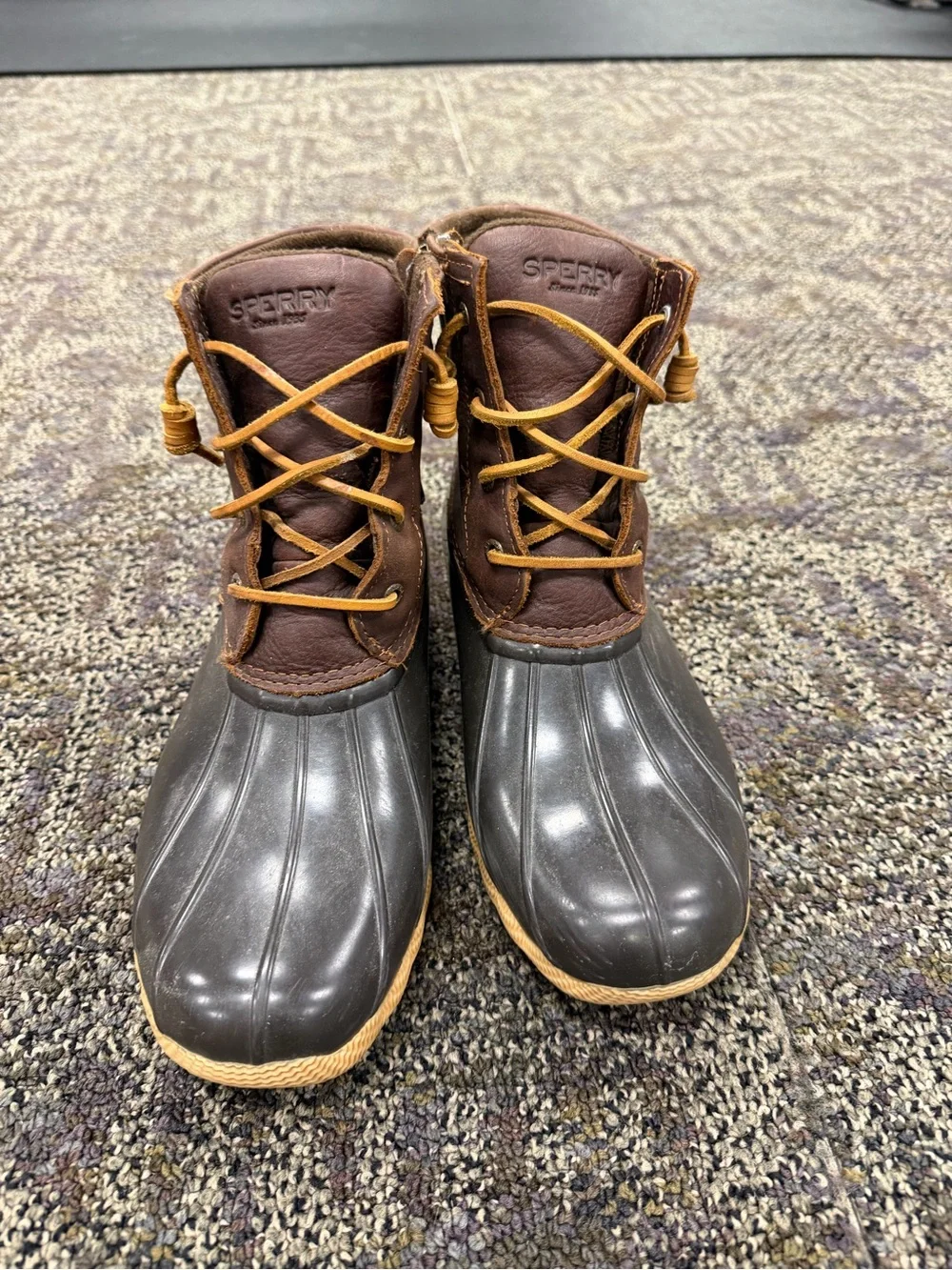 Sperry Saltwater Duck Boots Brown Waterproof Leather Rain Boots Women’s 10
